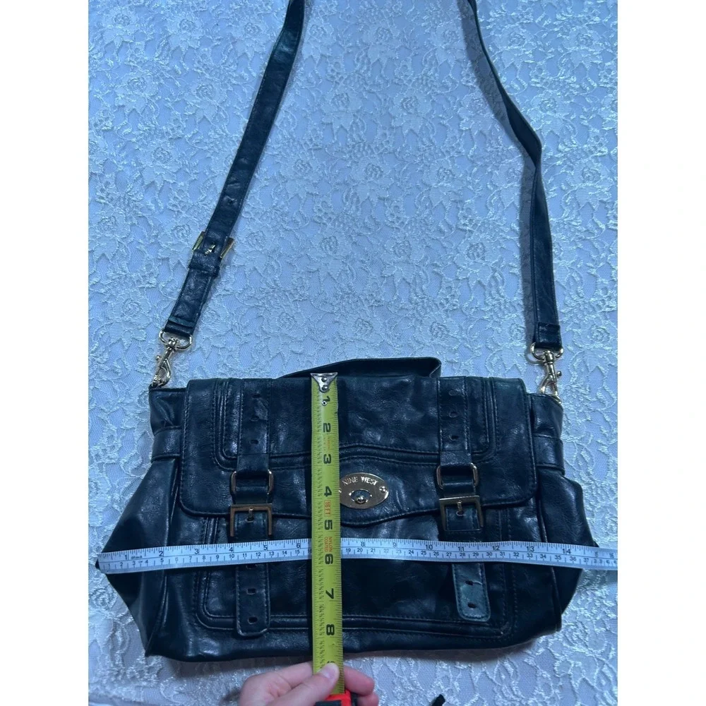 Nine West Black Faux Leather Satchel Crossbody Bag Gold Y2K 2000S McBling Boho
